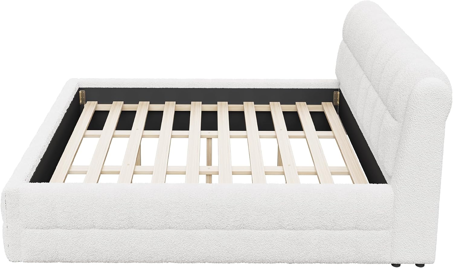 King Size Upholstered Platform Bed, Berber Fleece Bed Frame with Foam Headboard, Wood Slat Support for King Mattress, Modern Boucle Platform Bed for Master Bedroom, No Box Spring Needed, White