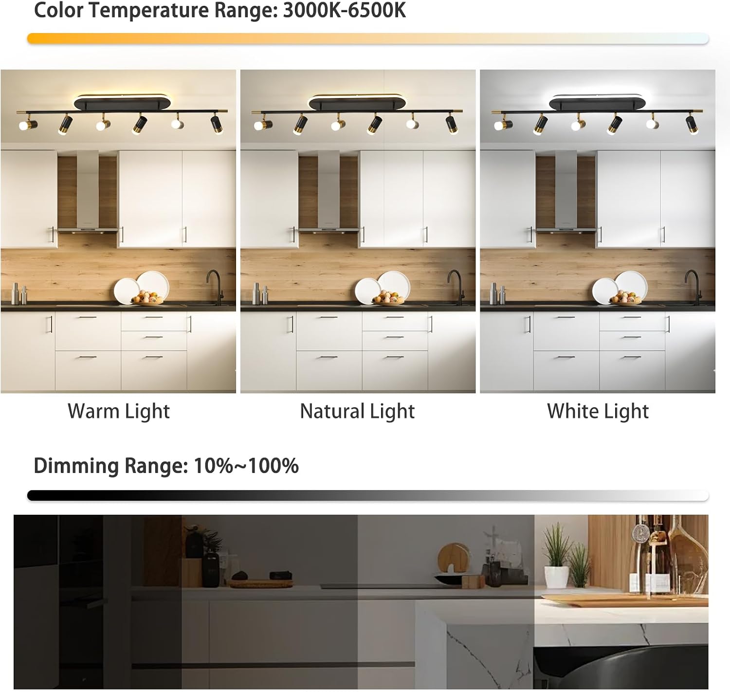 Jaycomey Modern LED Ceiling Lights, Dimmable 6-Light Flush Mount Ceiling Lamp Fixture with Remote, 51'' Black and Gold Directional Ceiling Ligting for Hallway Kitchen Bedroom Entry (60W/3600 Lumens)