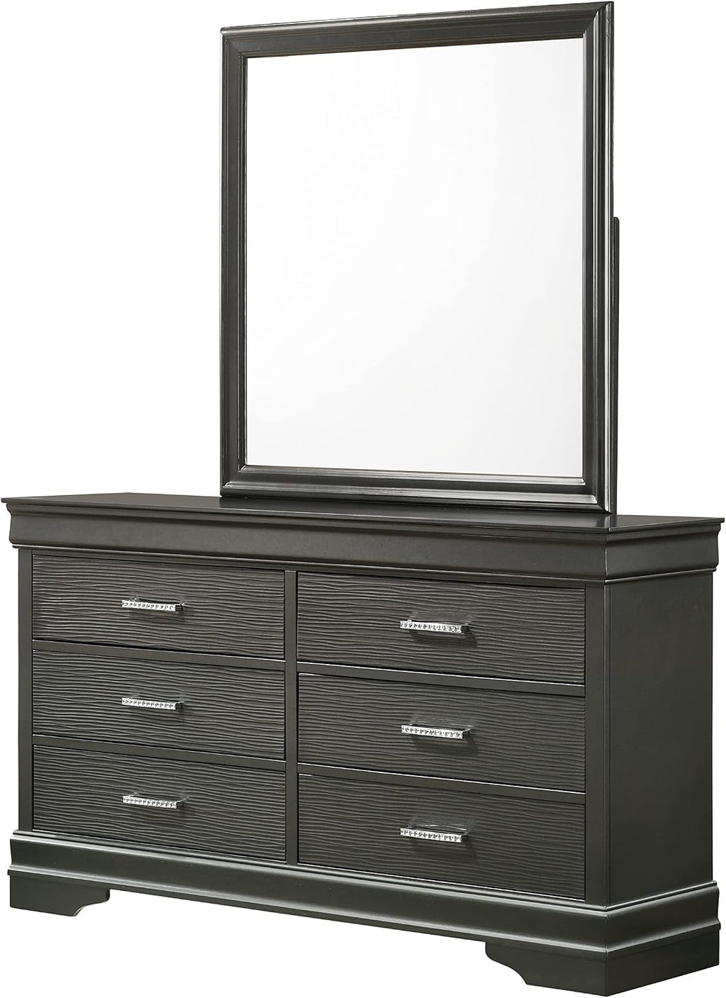 Full 4 Pcs LED Bedroom Set Made with Wood in Gray