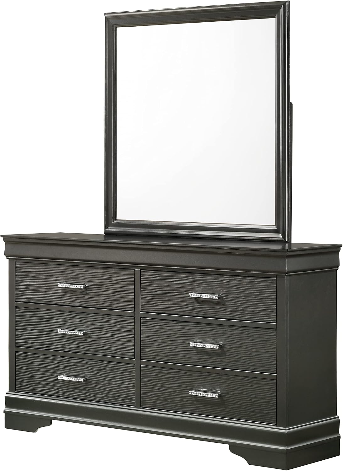 Full 4 Pcs LED Bedroom Set Made with Wood in Gray