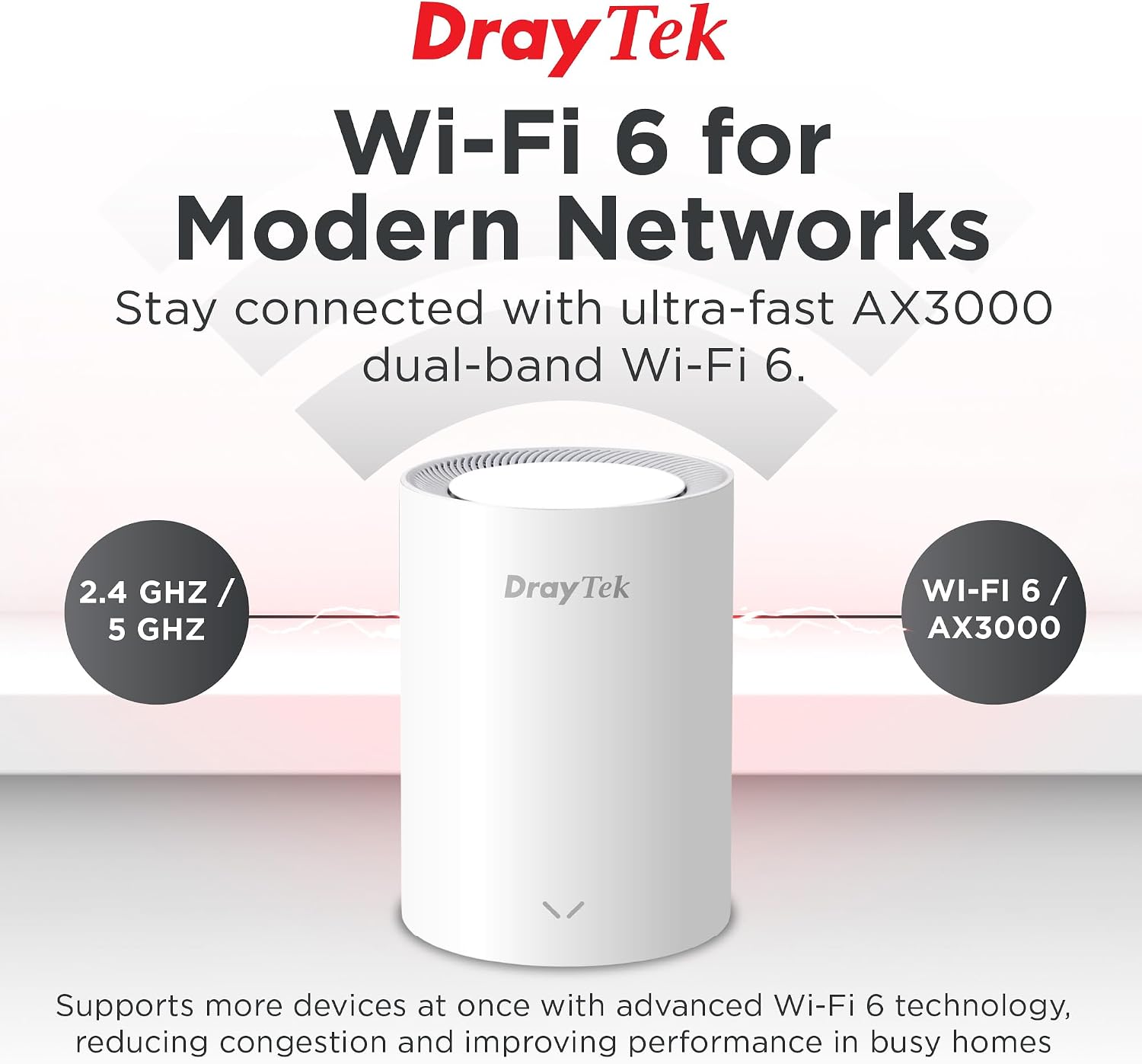 DrayTek Vigor AP805 Mesh AX3000 Wireless Access Point, 2.5GbE Uplink, additional 1GbE for Wired Connectivity, Cylinder Form-Factor