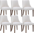 Mid Century Modern Dining Chairs Set of 6 Farmhouse Accent Chairs Upholstered Linen Fabric Side Chair for Living Room/Dining Room/Bedroom, Cream