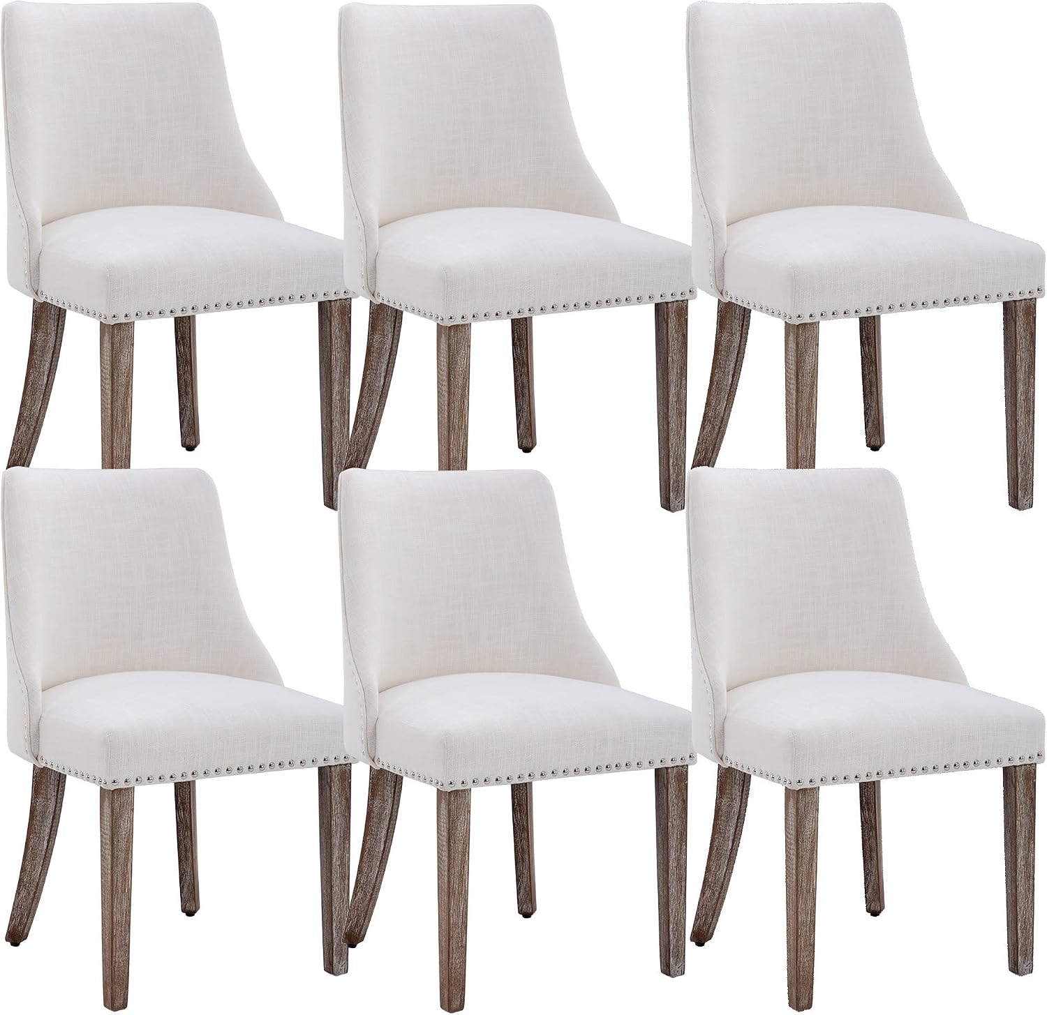 Mid Century Modern Dining Chairs Set of 6 Farmhouse Accent Chairs Upholstered Linen Fabric Side Chair for Living Room/Dining Room/Bedroom, Cream