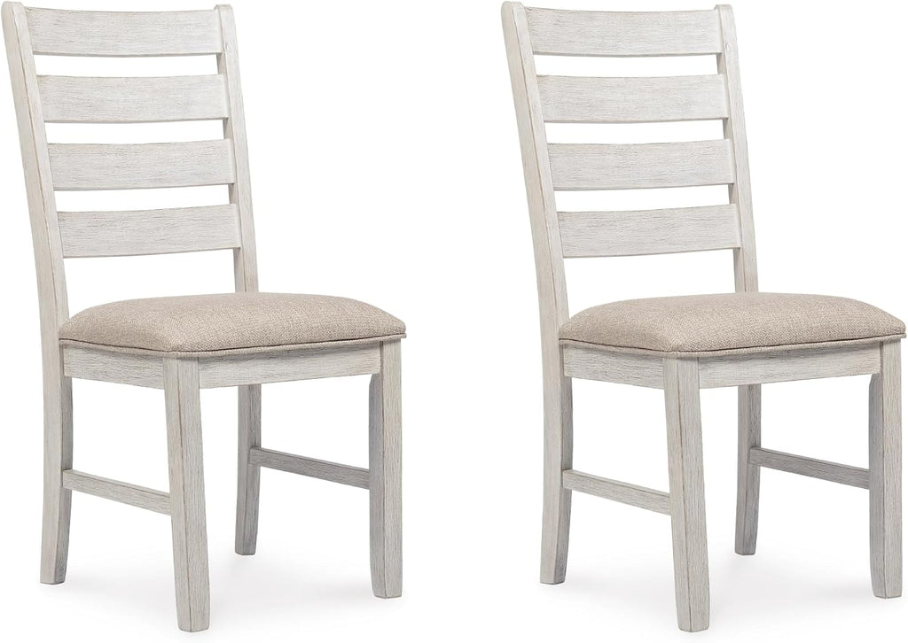 Signature Design by Ashley Skempton Modern Farmhouse Dining Room Chair, 2 Count, Ladderback Design, Wood, 17.75' W x 21.5' D x 38.63' H, White and Light Brown