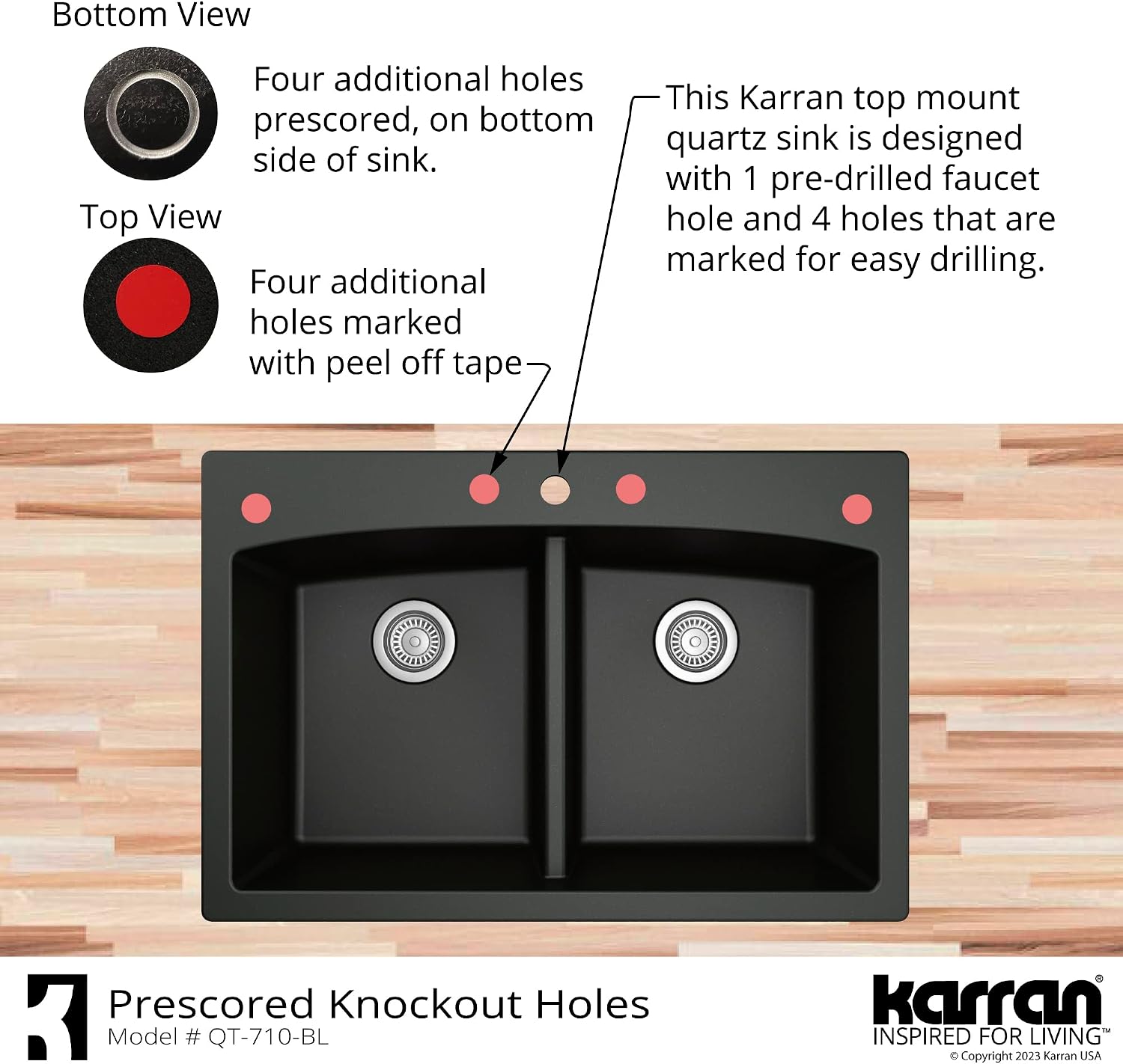 Karran QT-710 33 Inch Top Mount Double Bowl Kitchen Sink, 50/50 Low Divide Quartz Composite Drop-In Sink, Rear Drain, Heat and Scratch Resistant, Grey