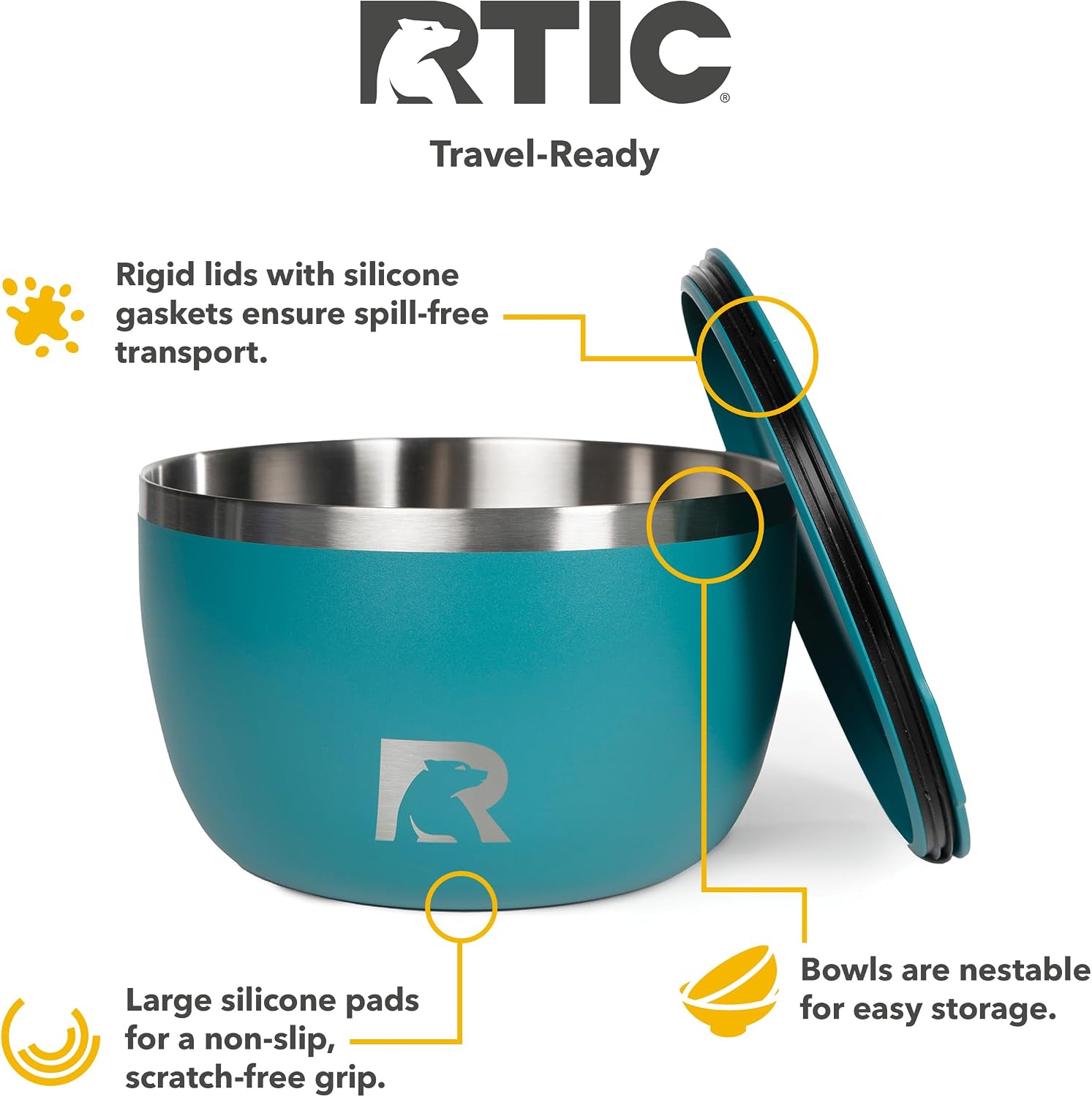 RTIC Anywhere Stainless Steel Bowl Set Of Two, Camping Bowls With Lids, Vacuum Insulated, Stackable Durable Outdoor Dinnerware, Non Slip, Dishwasher Safe, Dinner Outside, Campfires Travel, Deep Harbor