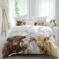 Farm Highland Cattles Duvet Cover Set Queen Size 4 Pieces Farmhouse Brown Cow Country Gray Wood Grain Bedding Set with Zipper Closure, 1 Comforter Cover 92x106 Inches 1 Flat Sheet & 2 Pillow Cases