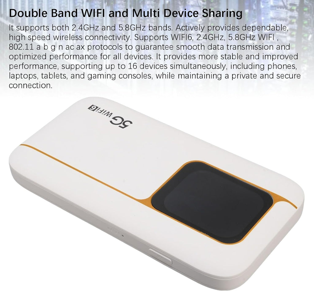 5G WiFi 6 Mobile Hotspot, Wireless Hotspot Router, Portable WiFi Device Supports SIM Card Slot and 16 Devices, 2.01 inch Touch Screen 7100mAh Rechargeable for Travel, Home