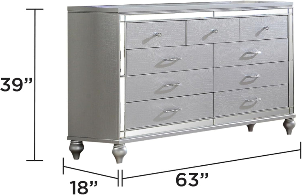 Full 5 PC LED Bedroom Set Made with Wood in Silver Color BH381