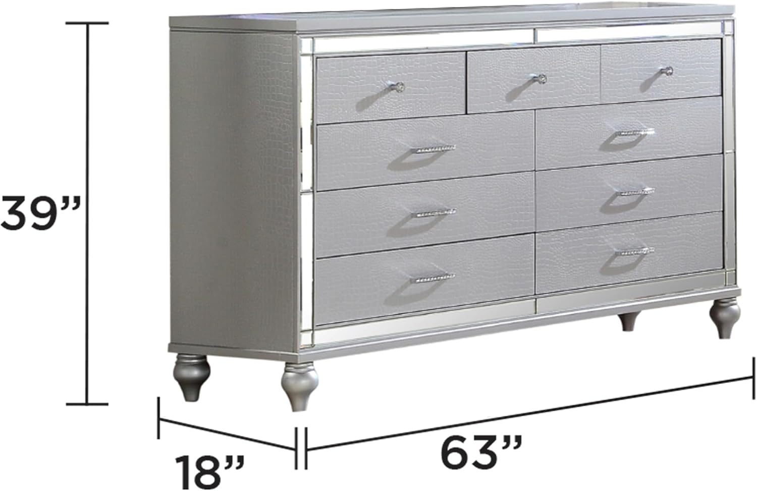 Full 5 PC LED Bedroom Set Made with Wood in Silver Color BH381