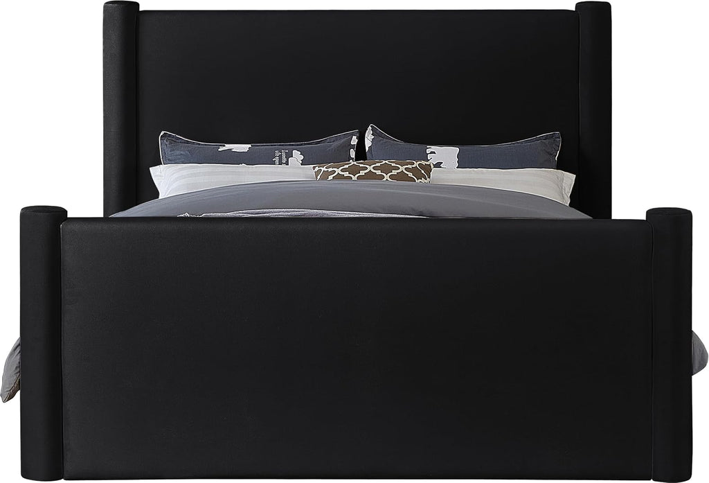 Meridian Furniture B1298Black-K Elias Collection Modern | Contemporary King Bed with Soft Black Velvet, Solid Wood Inner Frame, 89' W x 88.5' D x 52' H, Black, King