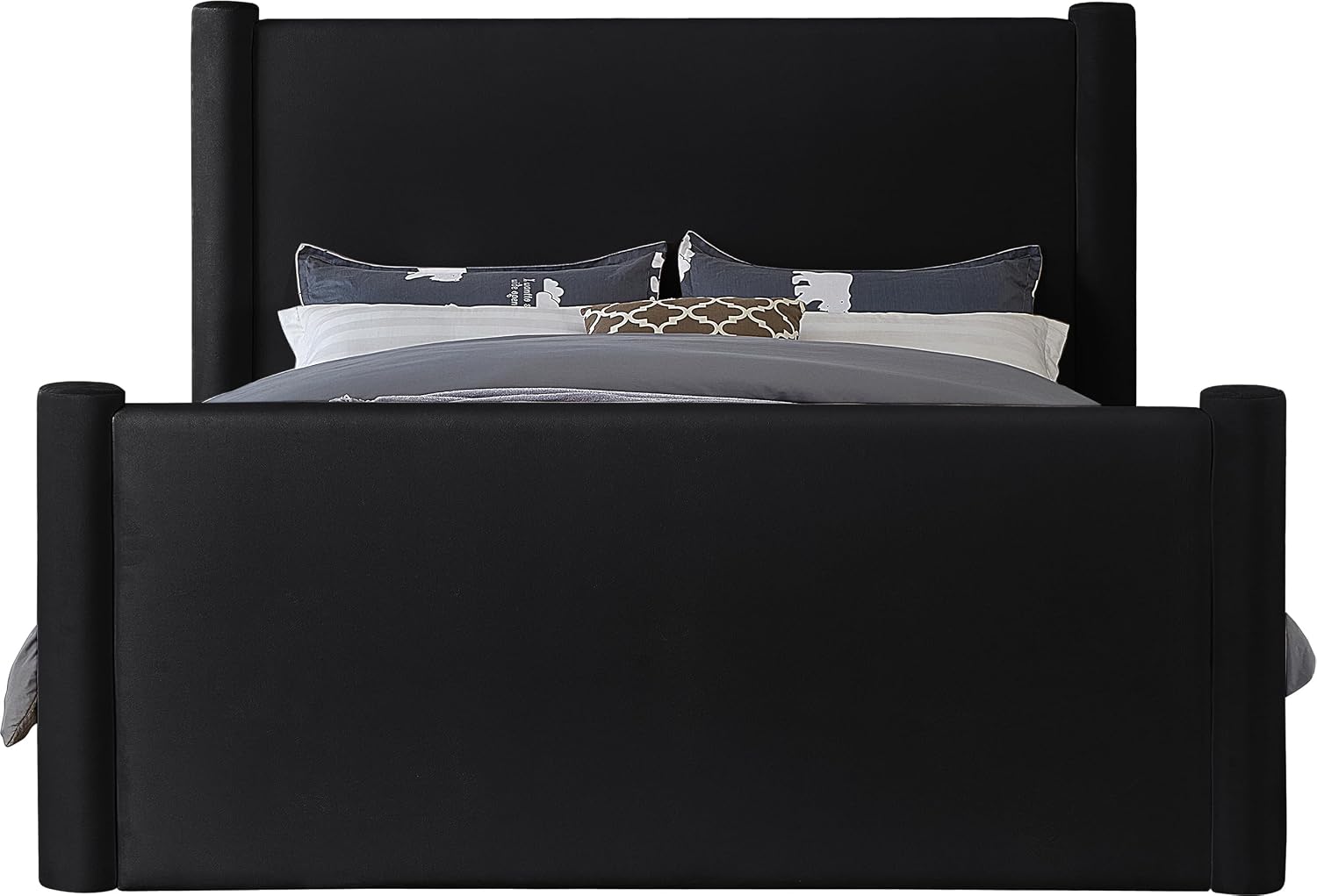 Meridian Furniture B1298Black-Q Elias Collection Modern | Contemporary Queen Bed with Soft Black Velvet, Solid Wood Inner Frame, 73.5' W x 88.5' D x 52' H, Black, Queen