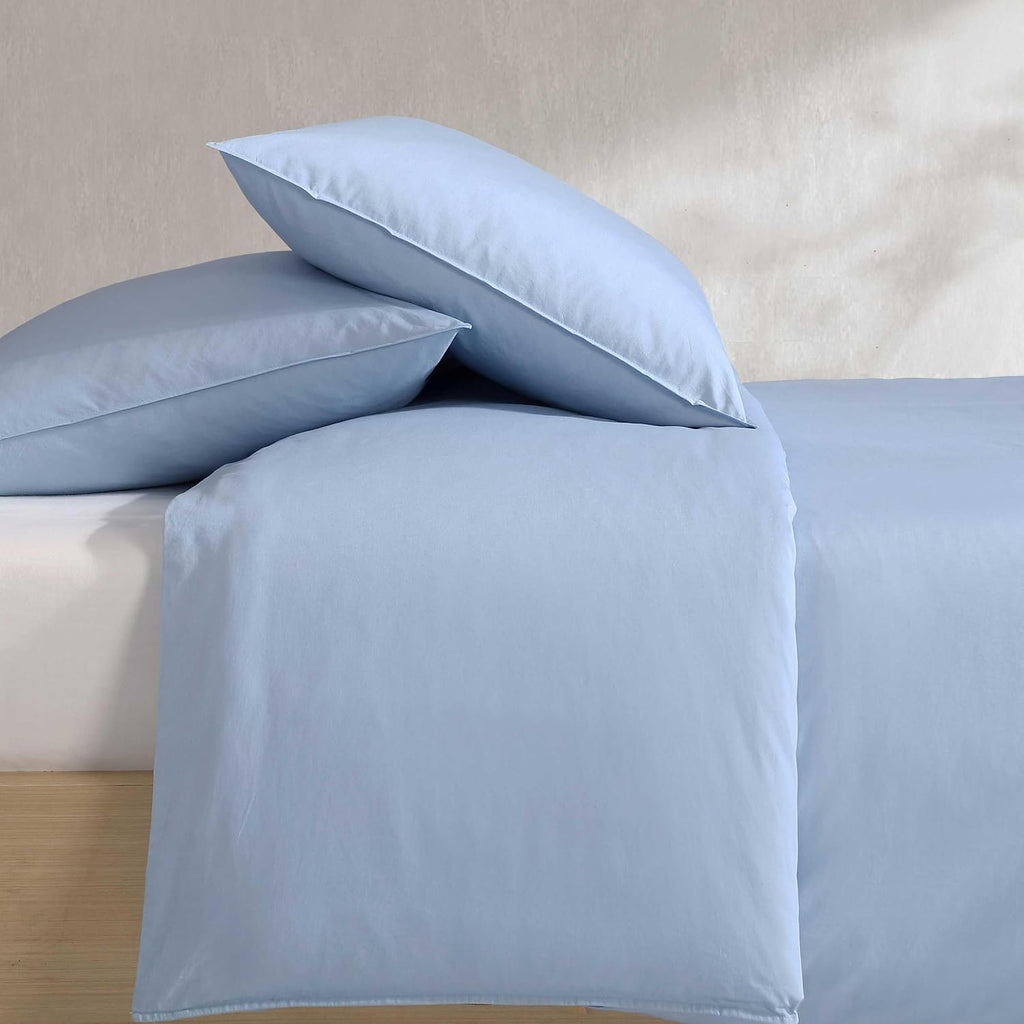 Calvin Klein - King Duvet Cover Set, Relaxed Garment Washed Cotton Percale Bedding with Shams, Button & Corner Tie Closure, Oeko-Tex Certified (Modern Cotton Washed Percale Blue)