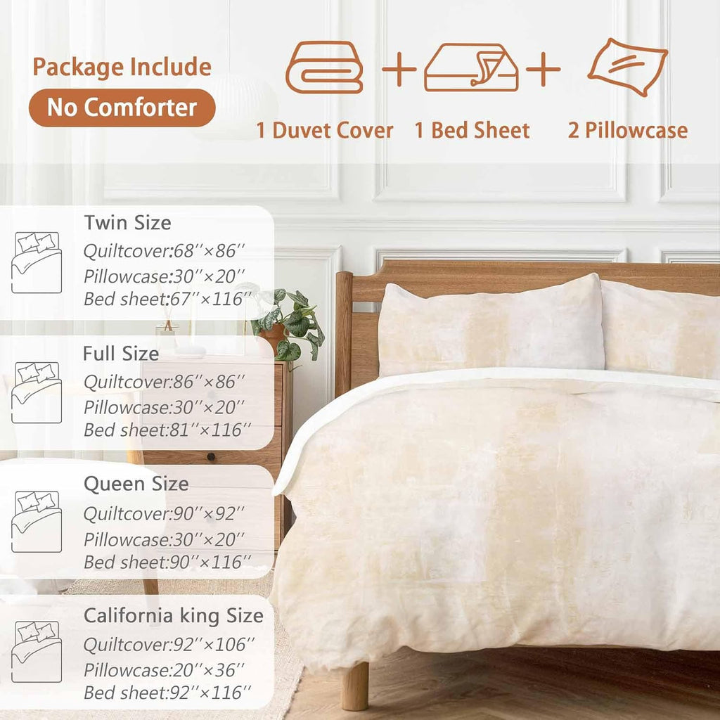 Light Beige Gradient Duvet Cover Set Queen Size 4 Pieces Modern Abstract Oil Painting Minimalist Bedding Set with Zipper Closure, 1 Comforter Cover 90x92 Inches 1 Flat Sheet & 2 Pillow Cases
