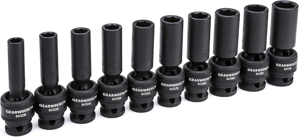 GEARWRENCH 10 Pc. 1/2' Drive 6 Pt. Deep Universal Impact Socket Set, Metric - 84945N (Pack of 4)