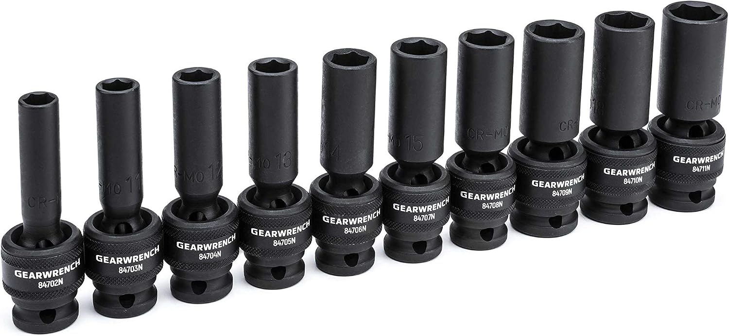 GEARWRENCH 10 Pc. 1/2' Drive 6 Pt. Deep Universal Impact Socket Set, Metric - 84945N (Pack of 4)