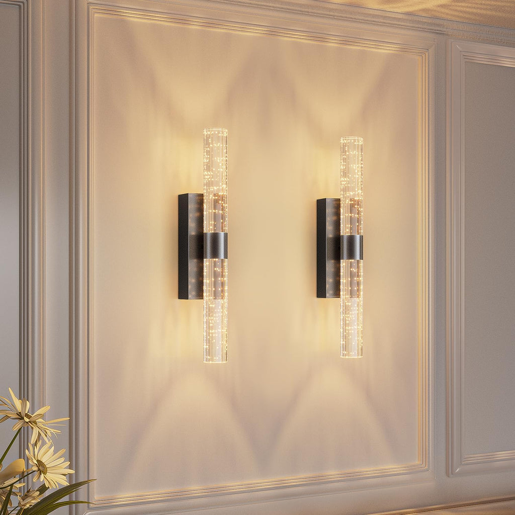 camuucci Battery Operated Wall Sconces Set of 2 Rechargeable Battery Powered Wall Light with 12000mAh Not Hardwired Dimmable Wall Lamp Fixtures for Bedroom Living Room Black 15.3 Inches