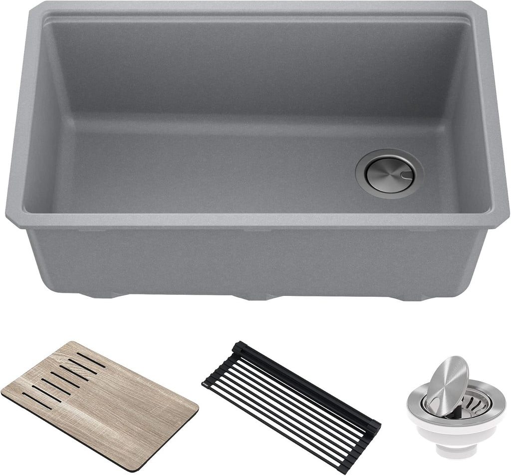 KRAUS Kitchen Sink Bellucci 29' Undermount Workstation Granite, Metallic Gray, Accessories, KGUW2-30MGR