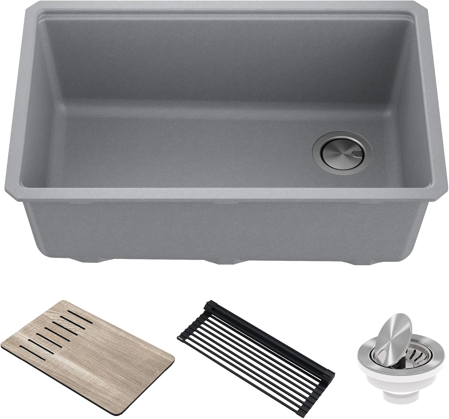 KRAUS Kitchen Sink Bellucci 29' Undermount Workstation Granite, Metallic Gray, Accessories, KGUW2-30MGR
