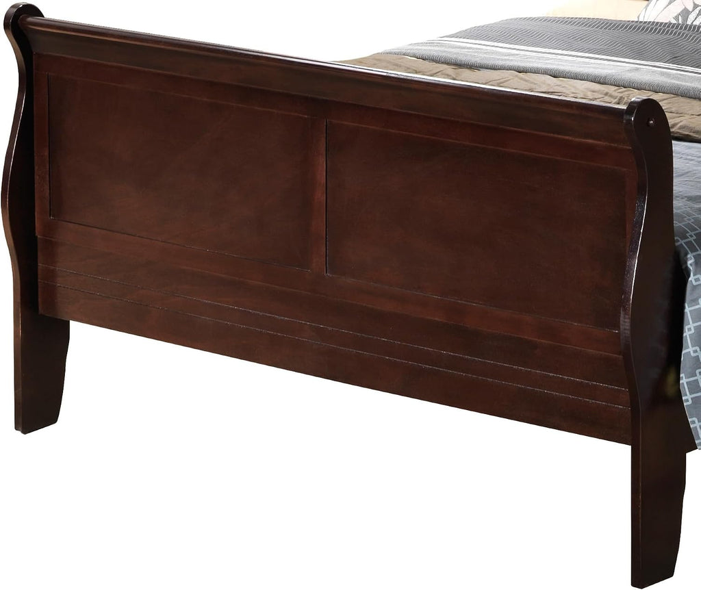GDFStudio Full Size Wood Platform Bed Frame, Classic Sleigh Design with Curved Trim & Wood Posts,Easy Assembly, Box Spring Required,Timeless Elegant Bedroom Furniture,Cappuccino