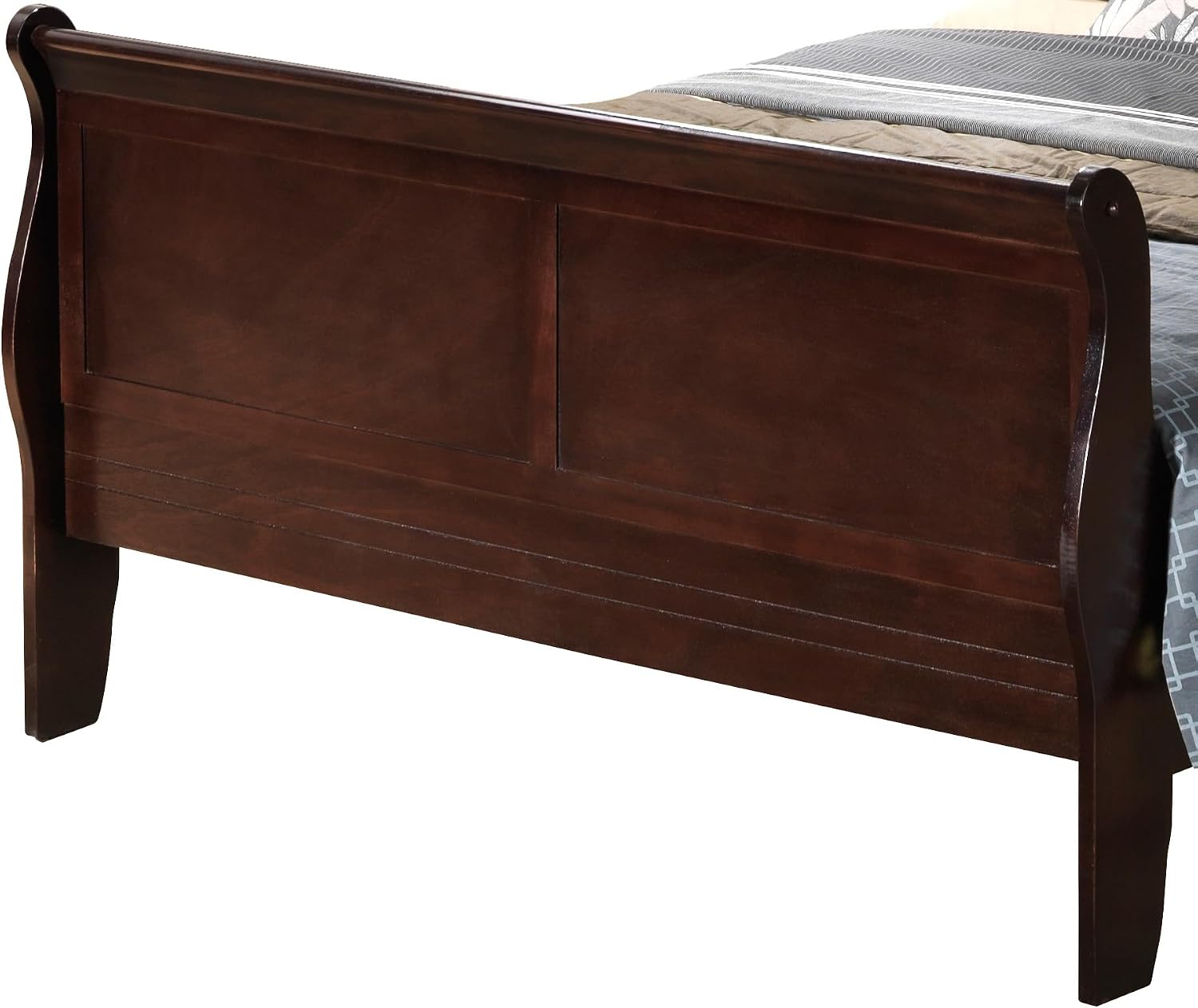 GDFStudio Full Size Wood Platform Bed Frame, Classic Sleigh Design with Curved Trim & Wood Posts,Easy Assembly, Box Spring Required,Timeless Elegant Bedroom Furniture,Cappuccino
