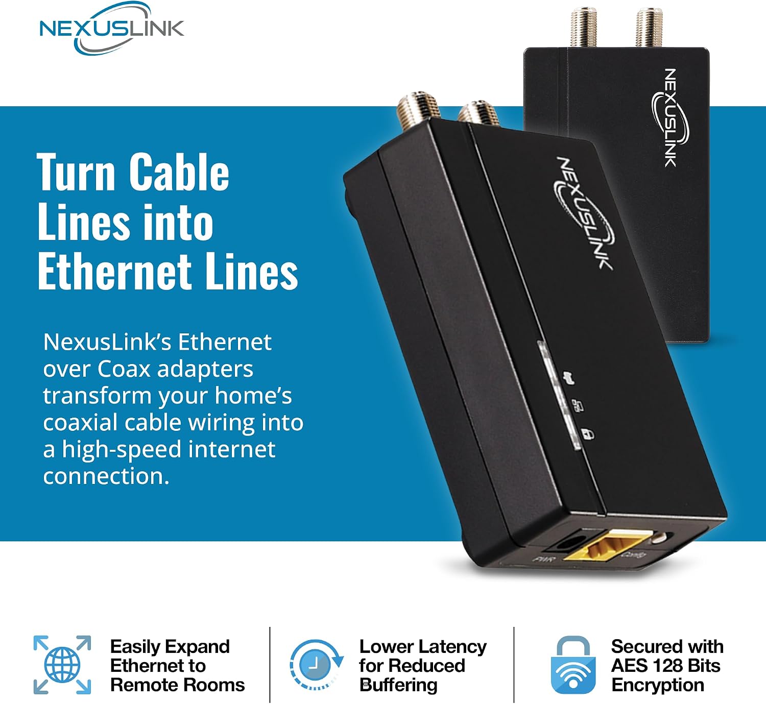 G.hn Ethernet Over Coax Adapter Kit - 1.2Gbps Network for Unused/Dark Coax - Secure Wired Connection for Gaming & Streaming - Easy Setup - Not for Cable TV/Internet - 2 Units (GCA-1200-KIT)