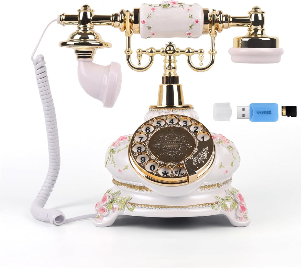 Audio GuestBook Telephone with Classic Retro Craftsmanship for Confessional Wedding Birthday Party Special Events (Ceramic White)
