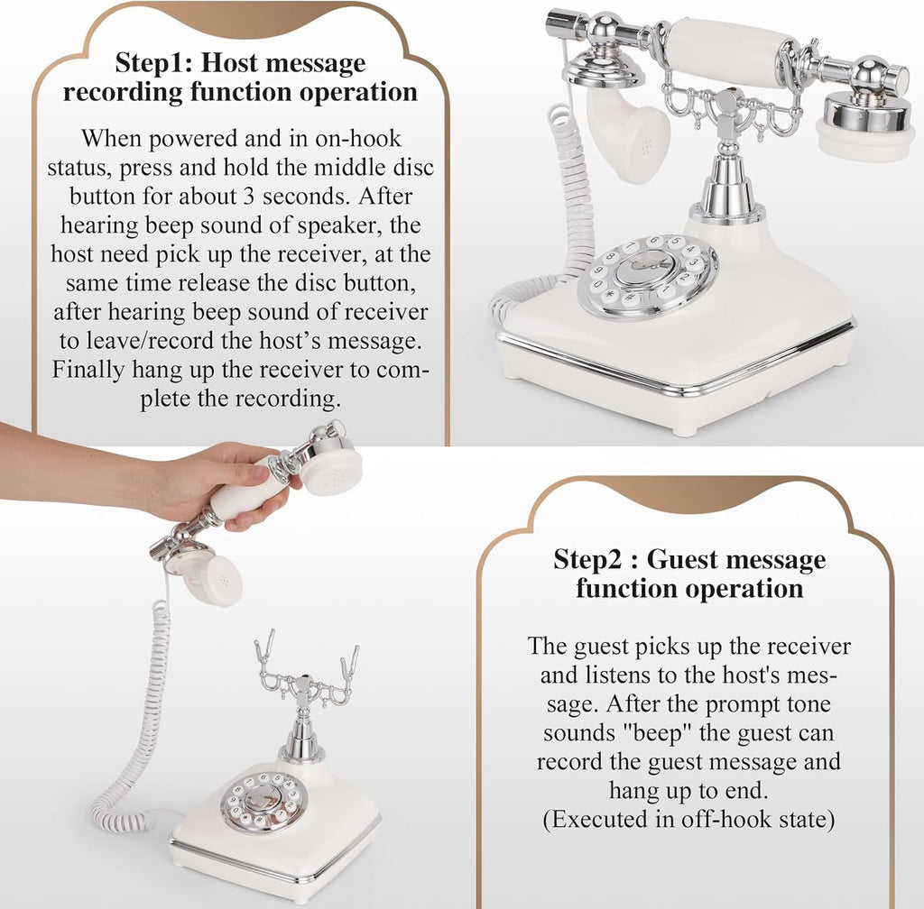 UKBW Audio Guest Book Wedding Phone, Audio Phone Guestbook, Vintage Retro Style Audio Guest Book Phone for Wedding, Birthday Party, Anniversary and Other Special Occasions(White)