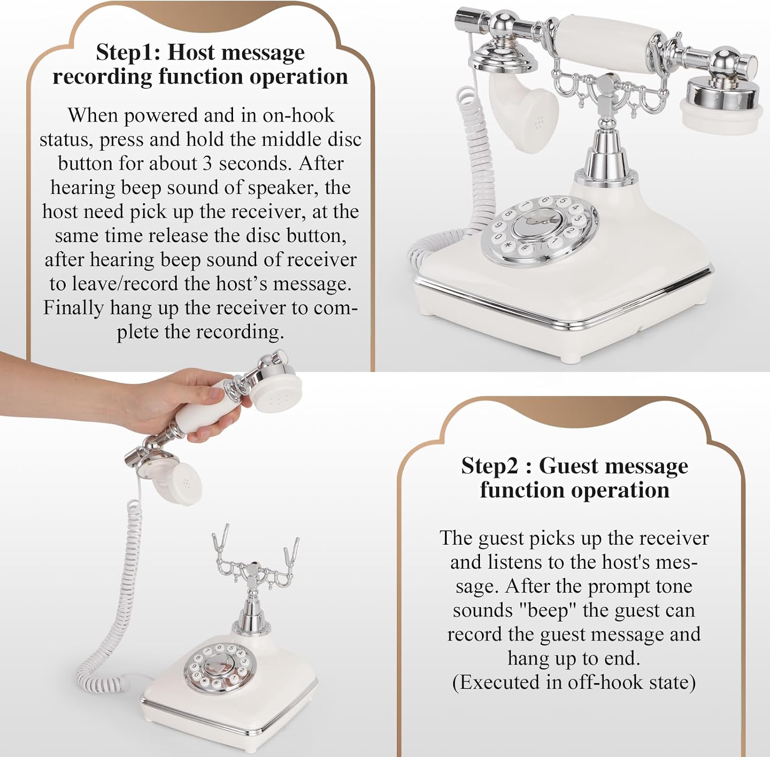 UKBW Audio Guest Book Wedding Phone, Audio Phone Guestbook, Vintage Retro Style Audio Guest Book Phone for Wedding, Birthday Party, Anniversary and Other Special Occasions(White)