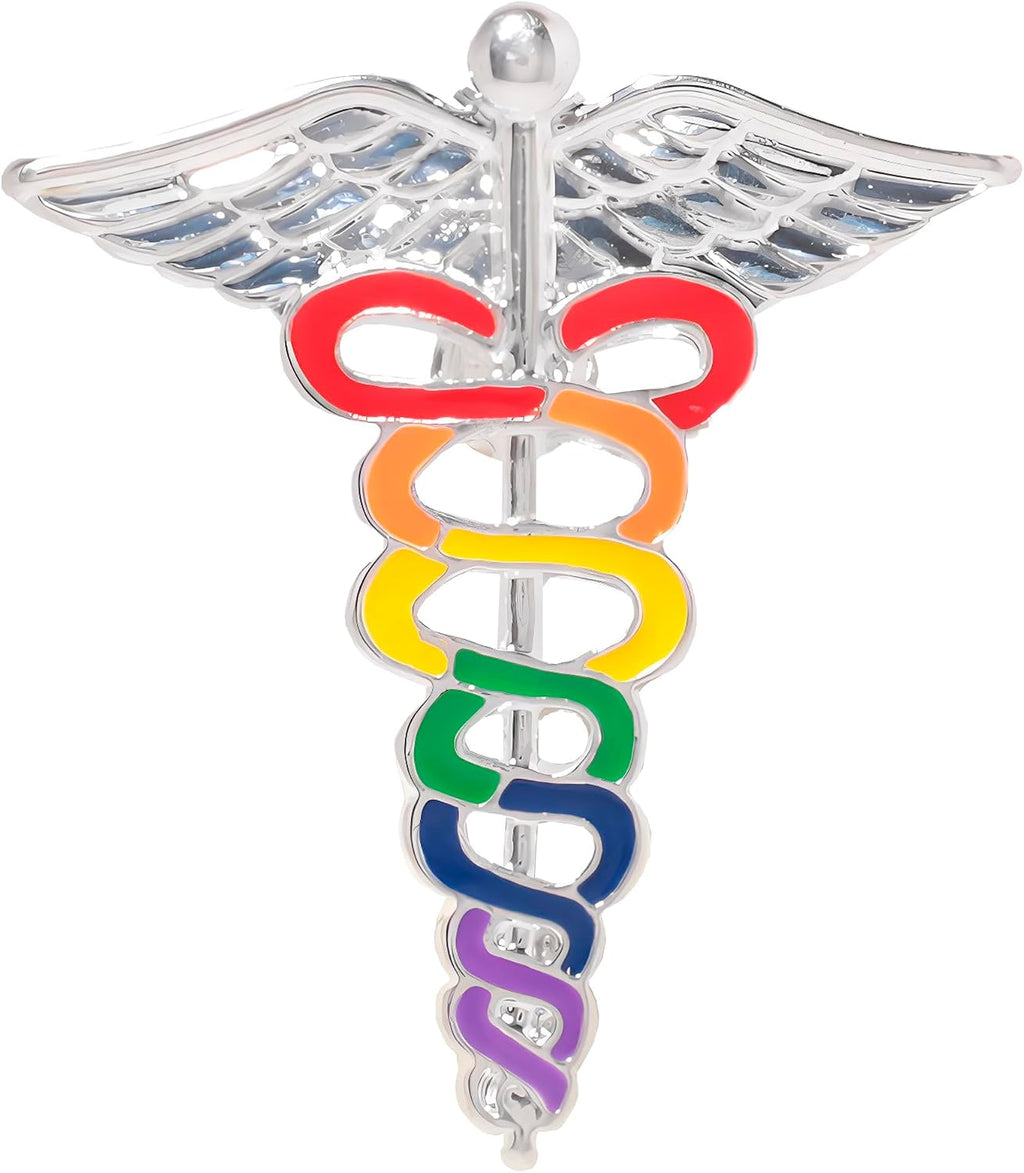 10/25/100pcs Rainbow Caduceus Pins - LGBTQ Medical Pin Rainbow Enamel Snake Stick Caduceus Lapel Brooch - Medical Symbol Caduceus Pin Perfect for Nurse, Doctors, and LGBTQ Emergency Brooch Jewelry