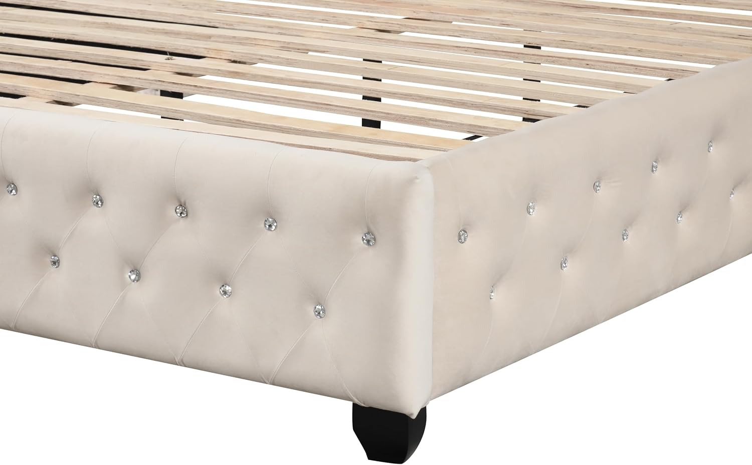 Crystal Tufted Full 5 Pc Vanity Bedroom Set Made with Wood in Cream