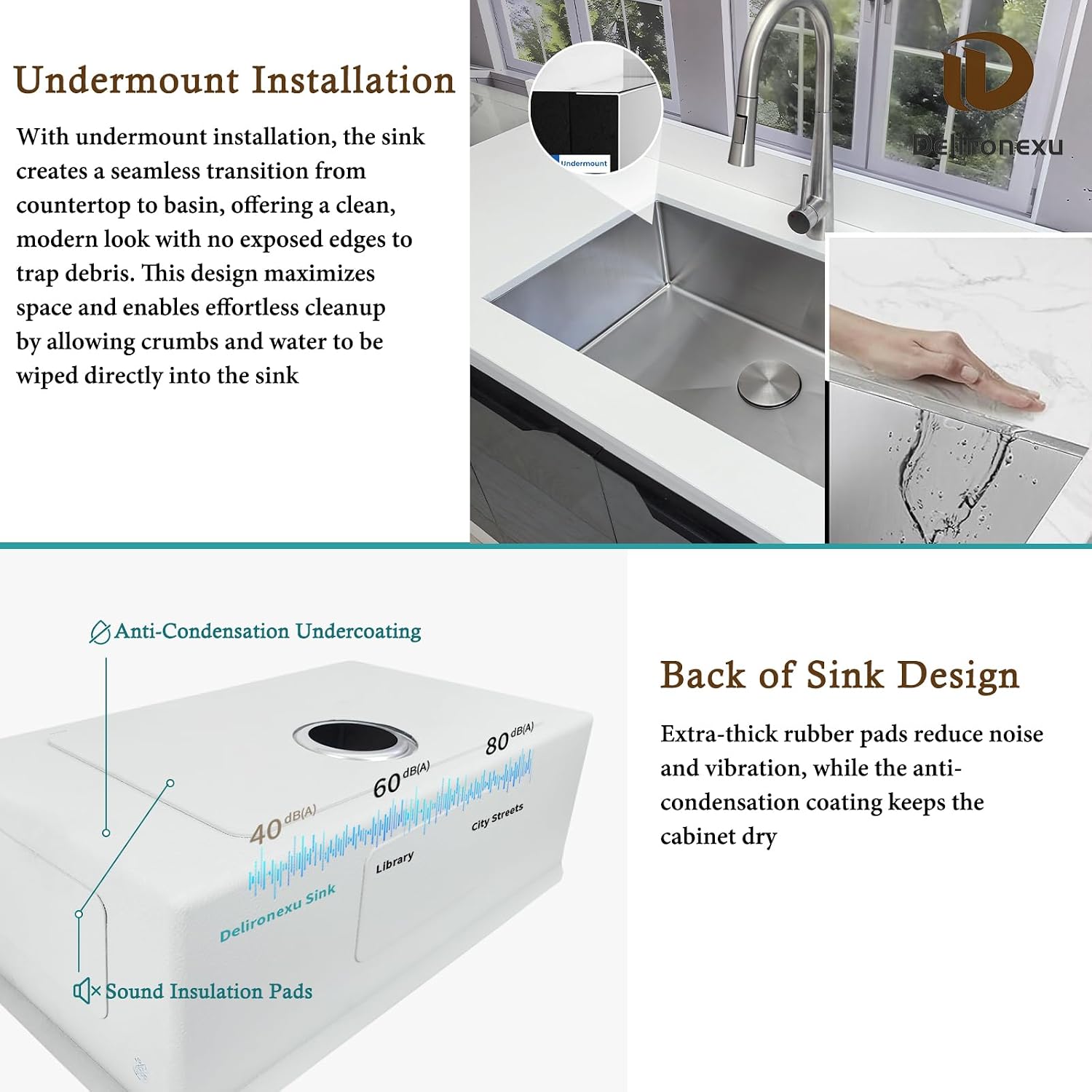 30 Inch Undermount Kitchen Sink - Delironexu 18 Gauge Stainless Steel Single Bowl Kitchen Sinks 30'x18'x9' Handmade Design with Brushed, Includes Drain Kit (No Additional Accessories)