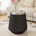19.68' Black Round Coffee Table, Drum Coffee Table with Sintered Stone Tabletop and Fluted PU Leather Covered and Stable Base, Circle Cocktail Tea Table for Living Room