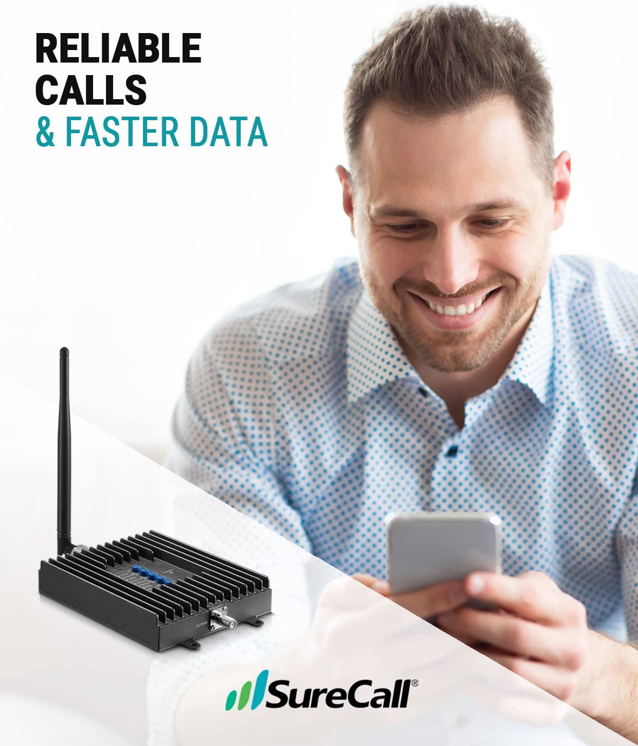 SureCall Fusion4Home Cell Phone Signal Booster up to 2000 sq ft, Boosts 5G/4G LTE, Omni Outdoor Antenna, Home & Office Multi-User All Carrier, Verizon AT&T Sprint T-Mobile, FCC Approved, USA Company
