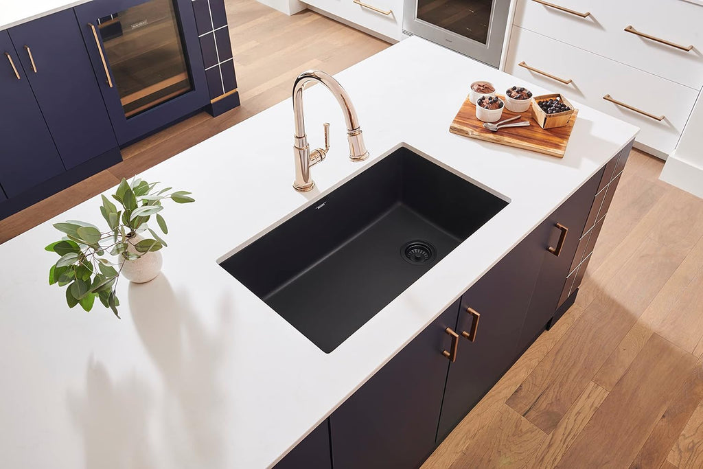 Ruvati 32 x 19 inch epiGranite Undermount Granite Composite Quartz Single Bowl Kitchen Sink - Midnight Black - RVG2033BK