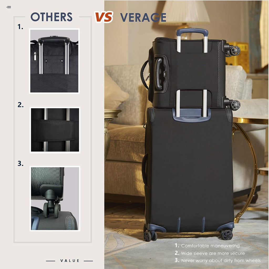 Verage Carry On Underseat Luggage with Wheels & USB Port, 14 Inch Wheeled Spinner Bag Carry-on Luggages for Airlines, Lightweight Suitcase Men Women, Pilots and Crew (14.5-Inch Plus Underseat)