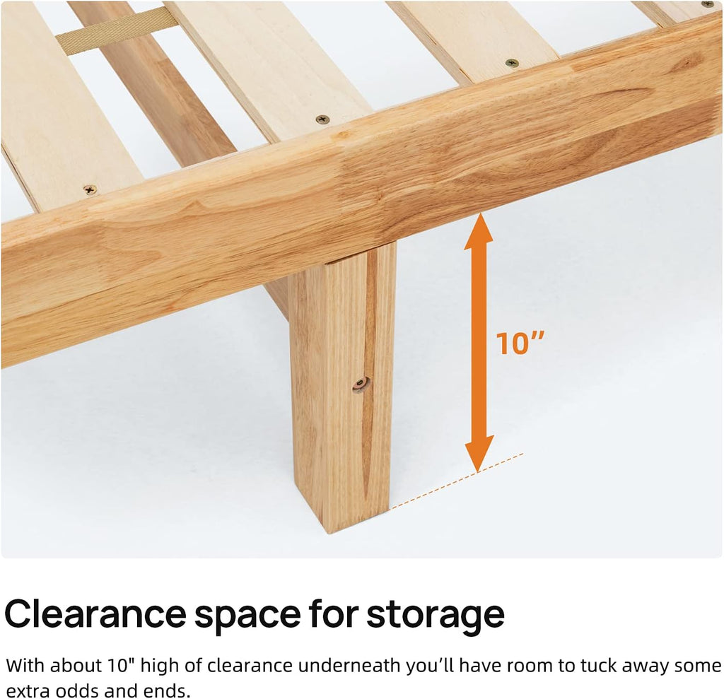 wonline Wood Platform Bed Frame Solid Wood Foundation No Box Spring Needed Wooden Slat Support Oak Wood Natural Finish Home Bedroom Furniture Platform Base