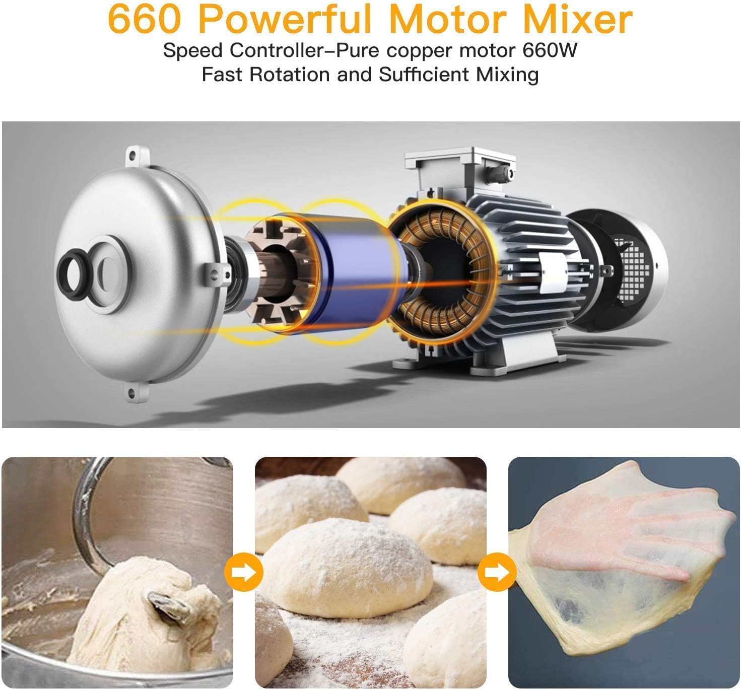 7.5 QT Stand Mixer, 10-Speed Tilt-Head Electric Dough Mixer with Stainless Steel Bowl, Includes Dough Hook, Wire Whisk, and Beater, with Splash Guard for Home Cooks, Silver