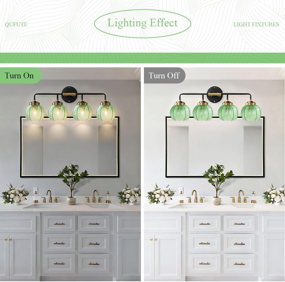 Modern Vanity Light Bathroom 4-Light Fixtures Vintage Wall Lamp Emerald Green Glass Globe Shade Over Mirror Vanity Wall Lights Indoor Deco Lighting Fixture for Mirror Kitchen Cabinet