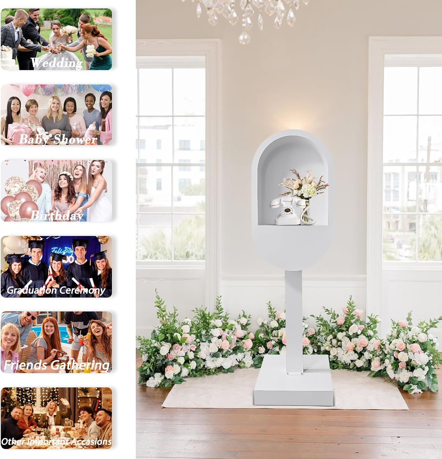 Audio Guest Book Phone Booth Stand, Romantic Metal Audio Guestbook Telephone Booth for Wedding Birthdays Party Graduation Baby Shower Retirement Special Occasions Decoration