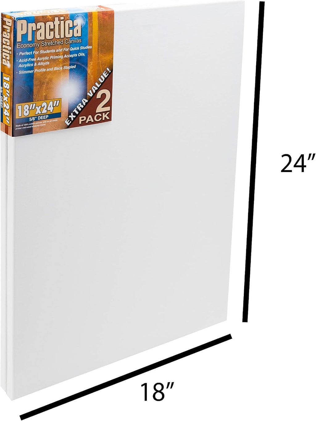 Practica Economy Stretched Cotton Canvas 20-Pack - 18x24 - Acid-Free Acrylic Primed Canvas for Acrylics, Pastels, Graphite, & More!