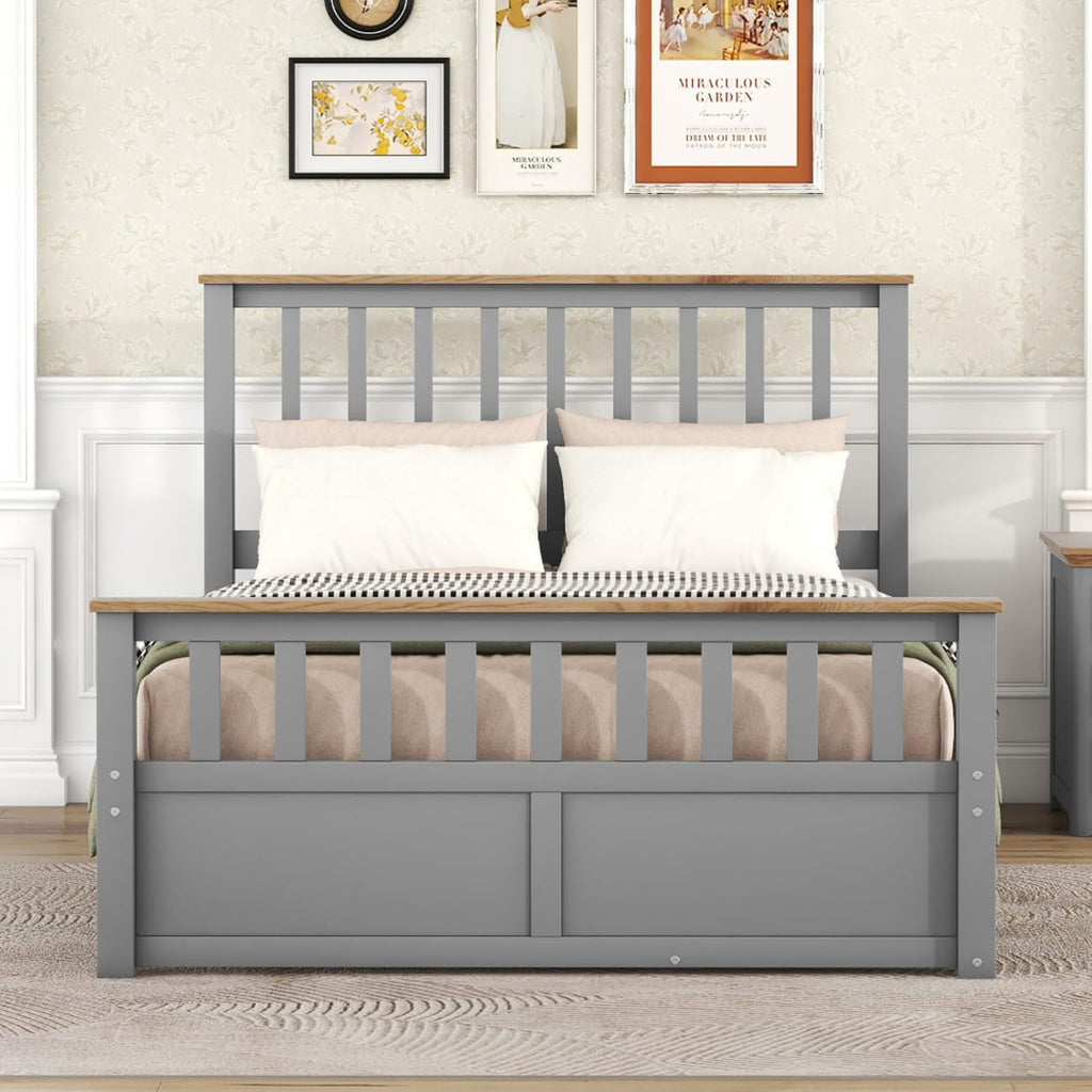 Rustic Bedroom Furniture Set: Platform Bed with Storage Drawers, Nightstand with USB Charging Ports, and 6-Drawer Chest - Solid Wood Construction (Grey,Full Bed)