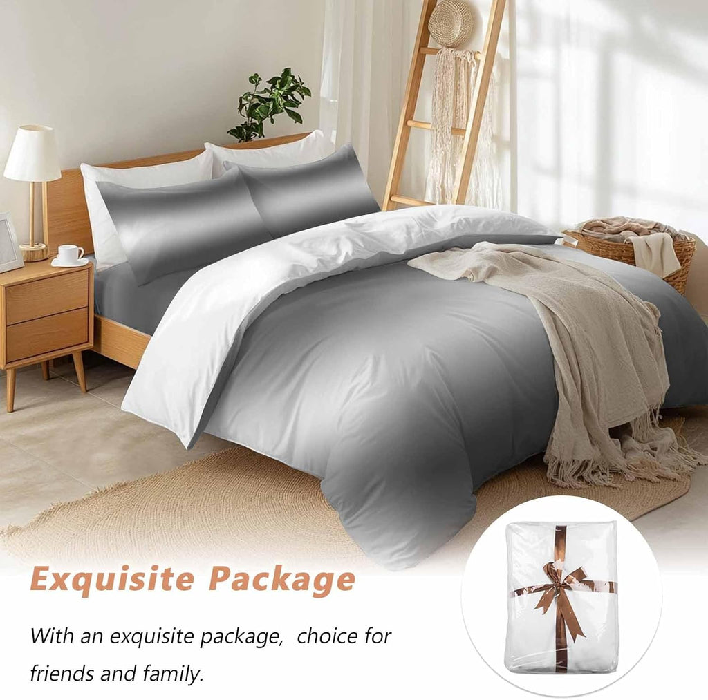 Prime Leader Gradient Gray Duvet Cover Set Queen Size 4 Pieces Modern Minimalist Black Gray Ocean Beach Bedding Set with Zipper Closure, 1 Comforter Cover 86x86 Inches 1 Flat Sheet & 2 Pillow Cases