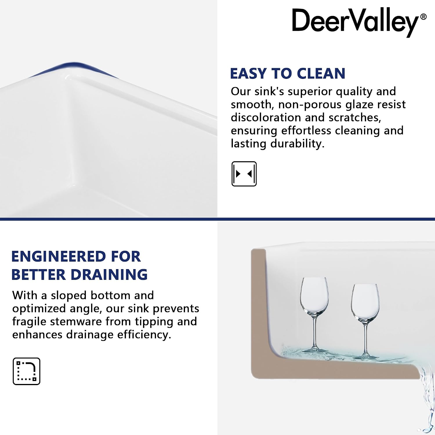 DeerValley 33 inch Workstation Kitchen Sink, White Fireclay Farmhouse Sink, Double Bowl Apron Front Deep Drop-in Undermount Sink with Workstation Accessories