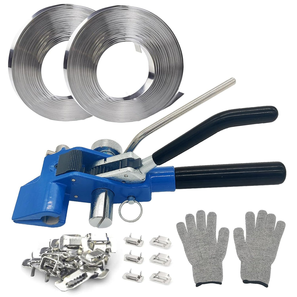 Banding Strapping kit, 200 ft Length 304 Stainless Steel Strapping 100 Metal Buckle with Cut Resistant Gloves, Metal Banding Tool for Pallets, Logistics, Warehouse