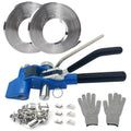 Banding Strapping kit, 200 ft Length 304 Stainless Steel Strapping 100 Metal Buckle with Cut Resistant Gloves, Metal Banding Tool for Pallets, Logistics, Warehouse