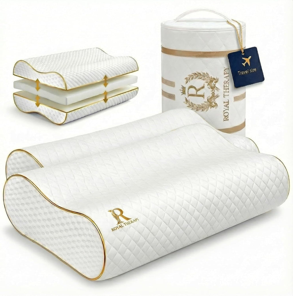 Royal Therapy Travel Memory Foam Pillow 2-Pack, Neck Pillow Bamboo Adjustable Side Sleeper Pillow