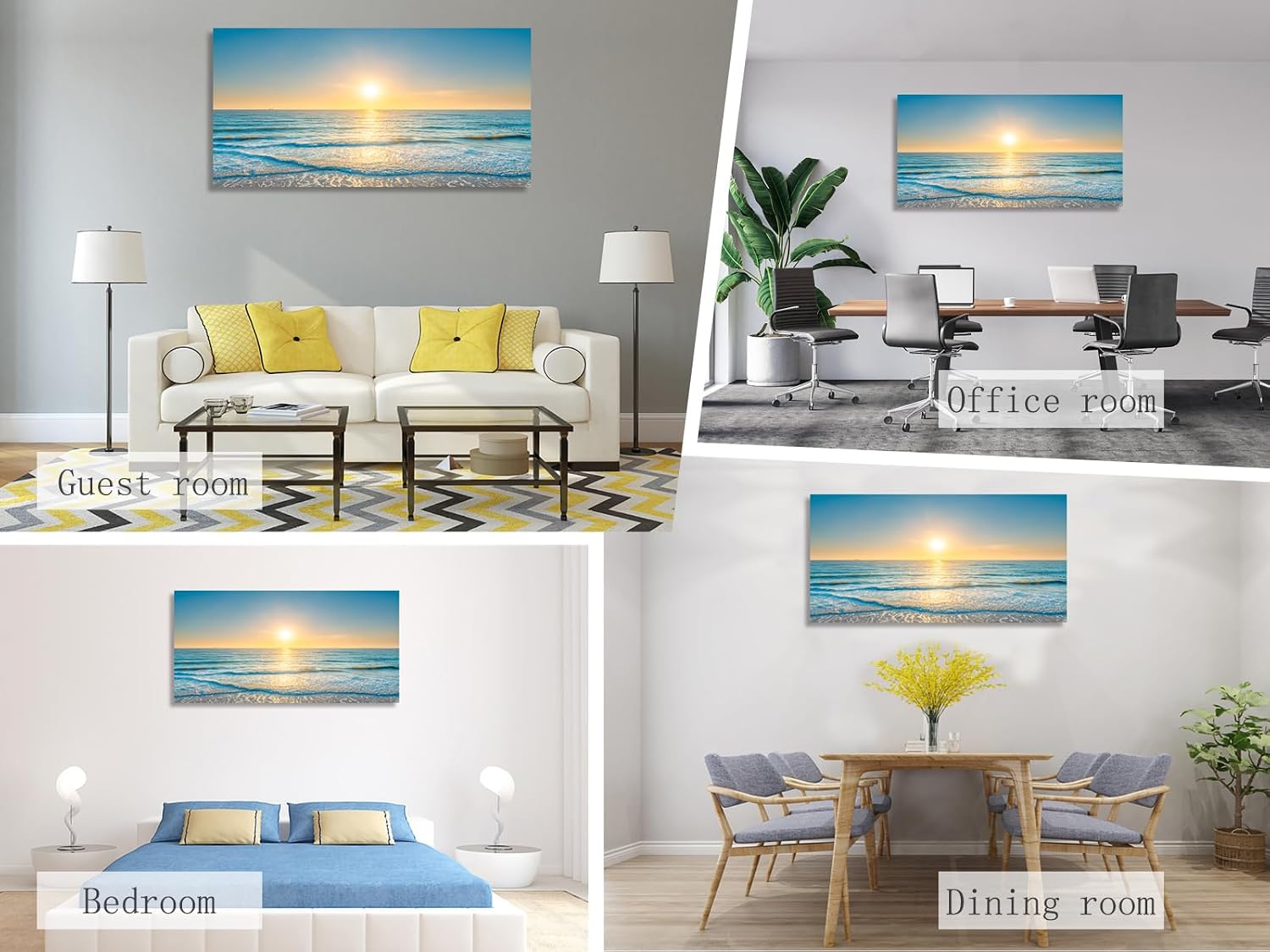 Wall Art Canvas Painting Blue Sea Beautiful Seascape 1 Piece Ocean Sunset Waves Picture Poster Print Framed Ready to Hang for Living Room Bedroom Artework 71x36inch