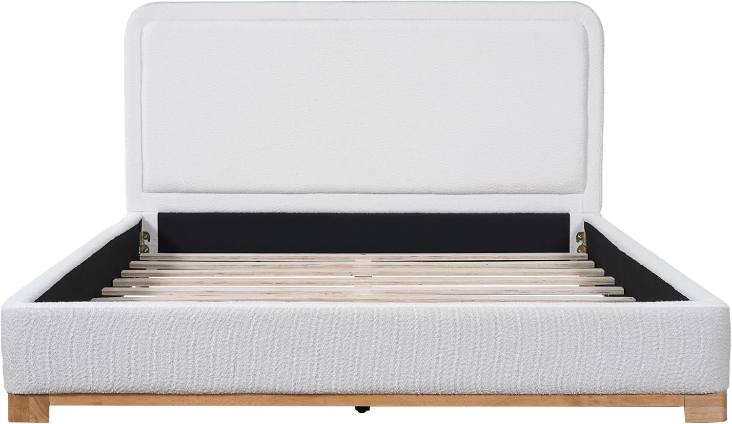 Christopher Knight Home Robey Queen Size Platform Bed Frame, Boucle Fabric Queen Size Bed Frame and Headboard, Modern Queen Bed Set, Wooden Slat Support, No Box Spring Needed, Easy Assembly, White