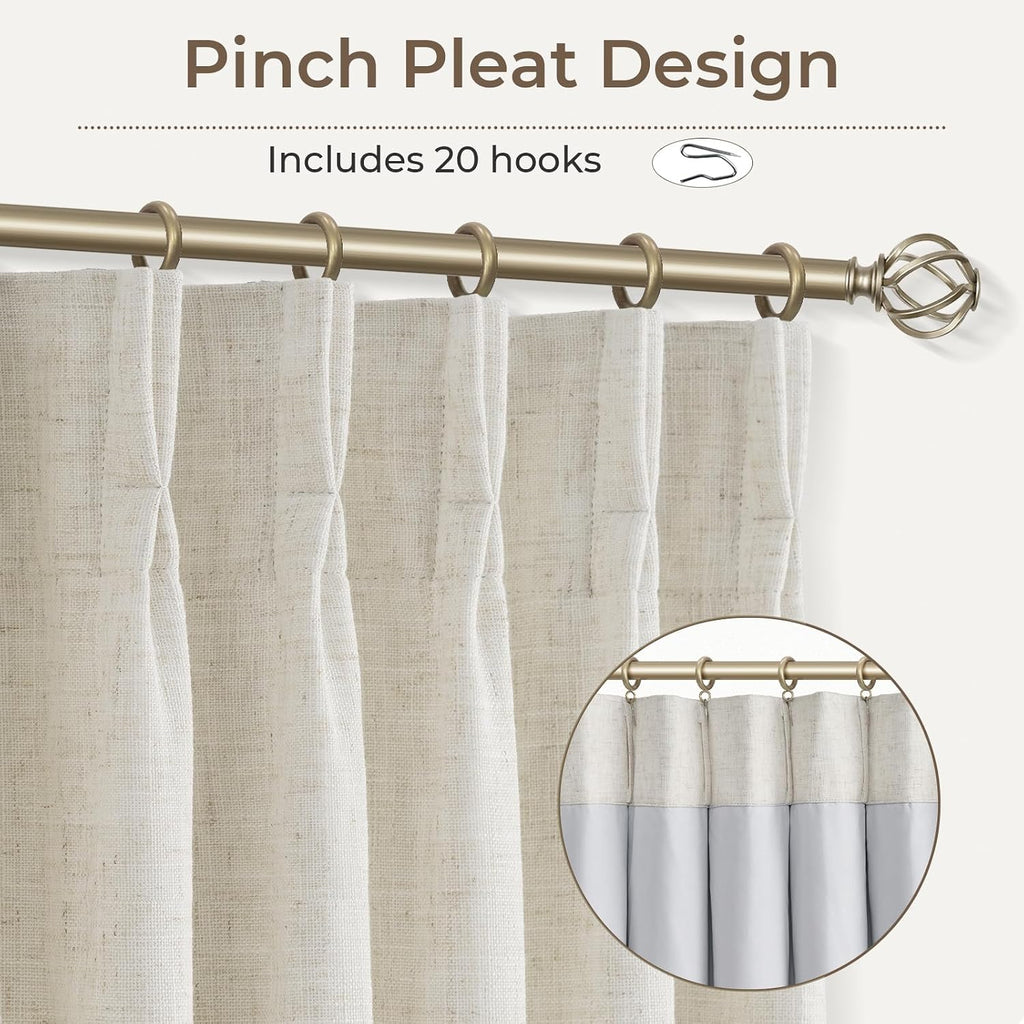 CAPALOCA Pinch Pleated Curtains Blackout, Linen Blackout Curtains 84 inches Long 2 Panels Set for Bedroom, Thermal Insulated Pinch Pleated Drapes for Living Room, 70' W x 84' L (Pack of 2), Natural